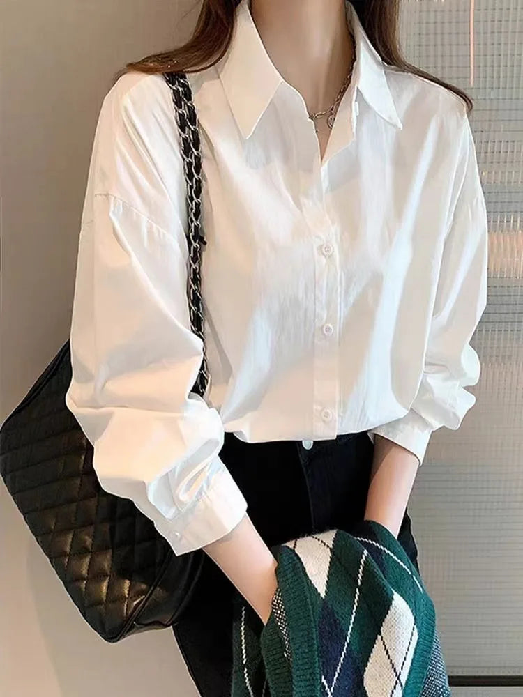 Women's White Long Sleeve Classic Blouse