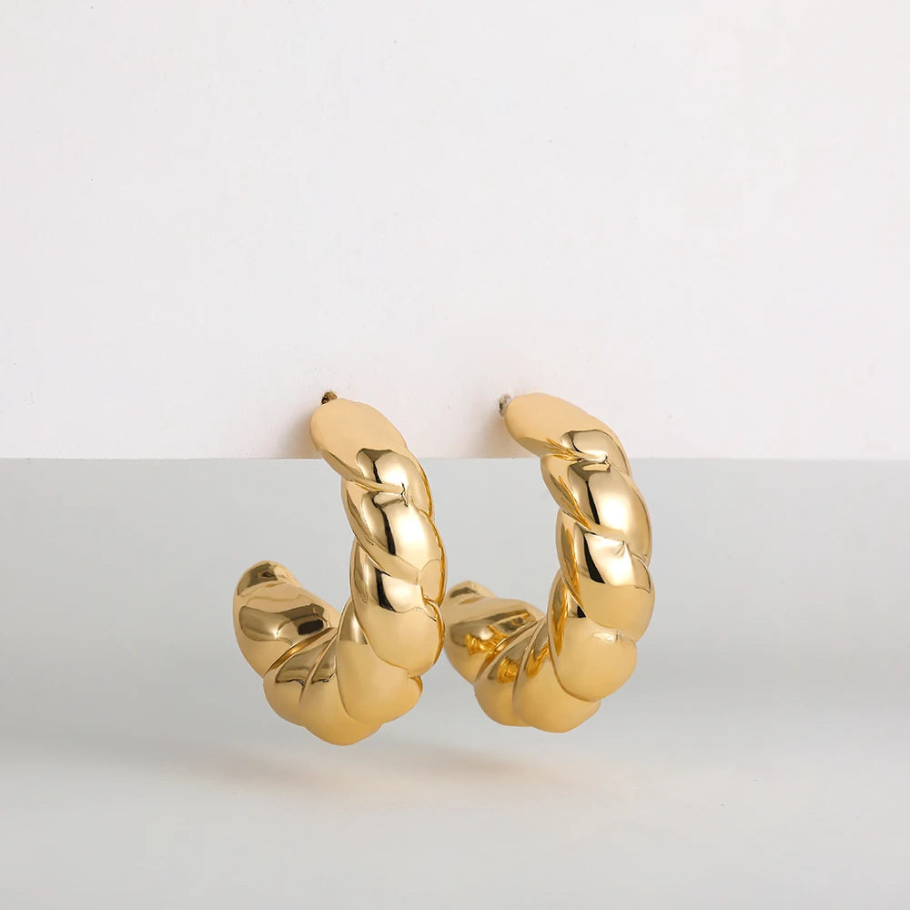 Women's Gold Croissant Chunky Hoop Earrings