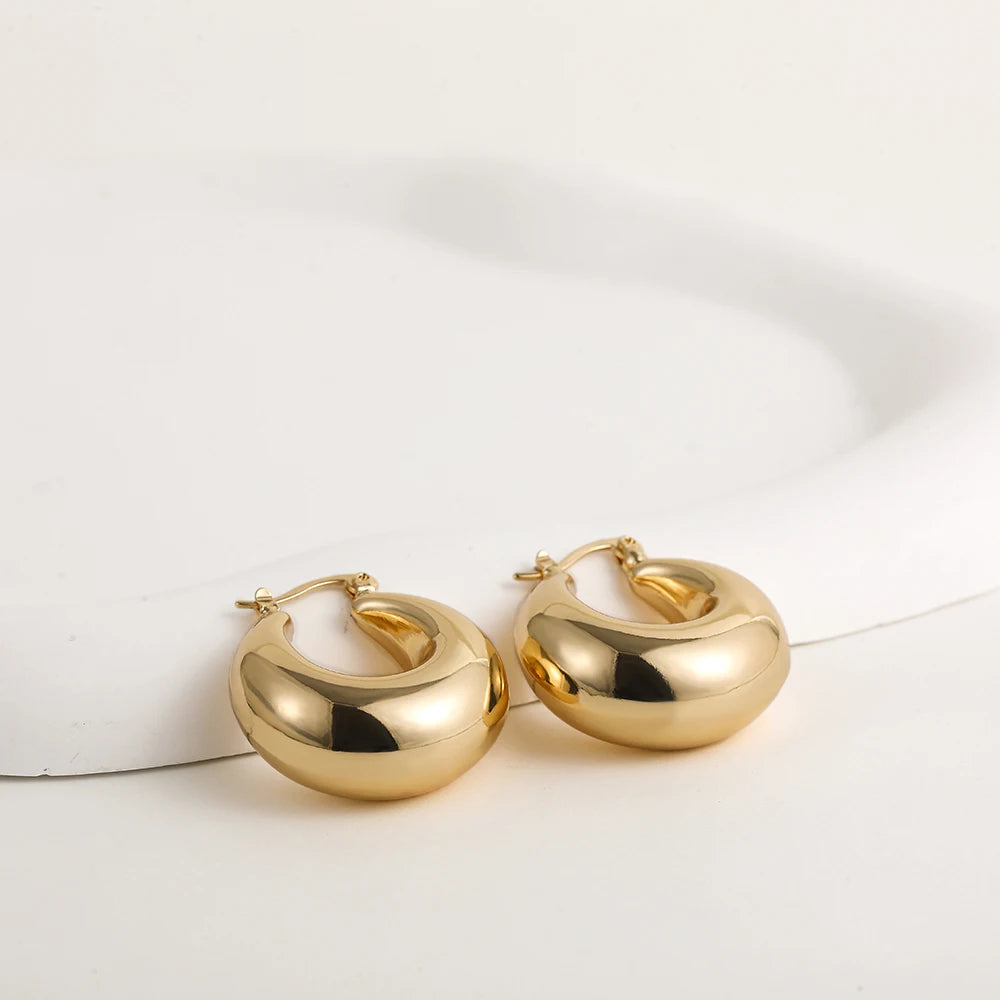Women's Gold Croissant Chunky Hoop Earrings
