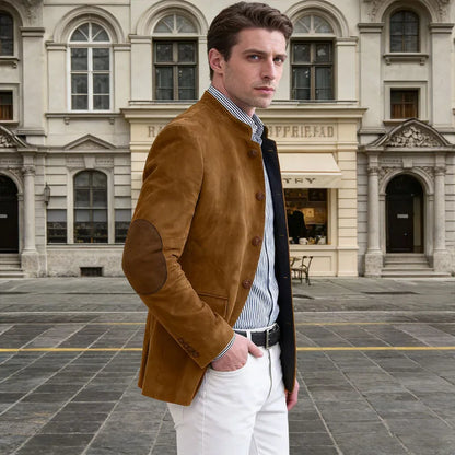 Men's Vintage Suede Blazer with Elbow Patches