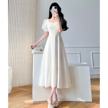 Women's Retro Square Neck Midi Dress