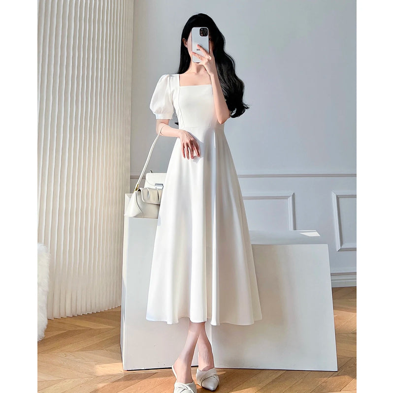 Women's Retro Square Neck Midi Dress