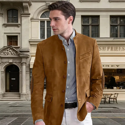 Men's Vintage Suede Blazer with Elbow Patches