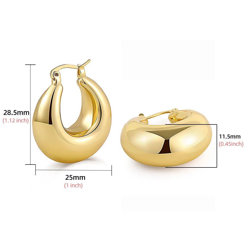 Women's Gold Croissant Chunky Hoop Earrings