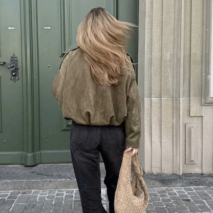 Women's Vintage Loose Bomber Jacket