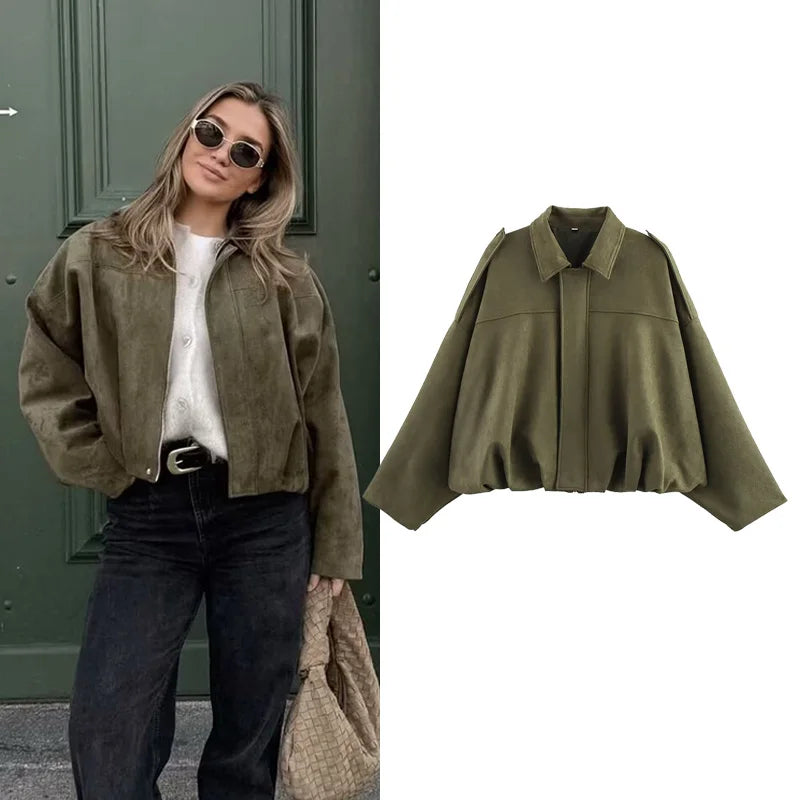 Women's Vintage Loose Bomber Jacket