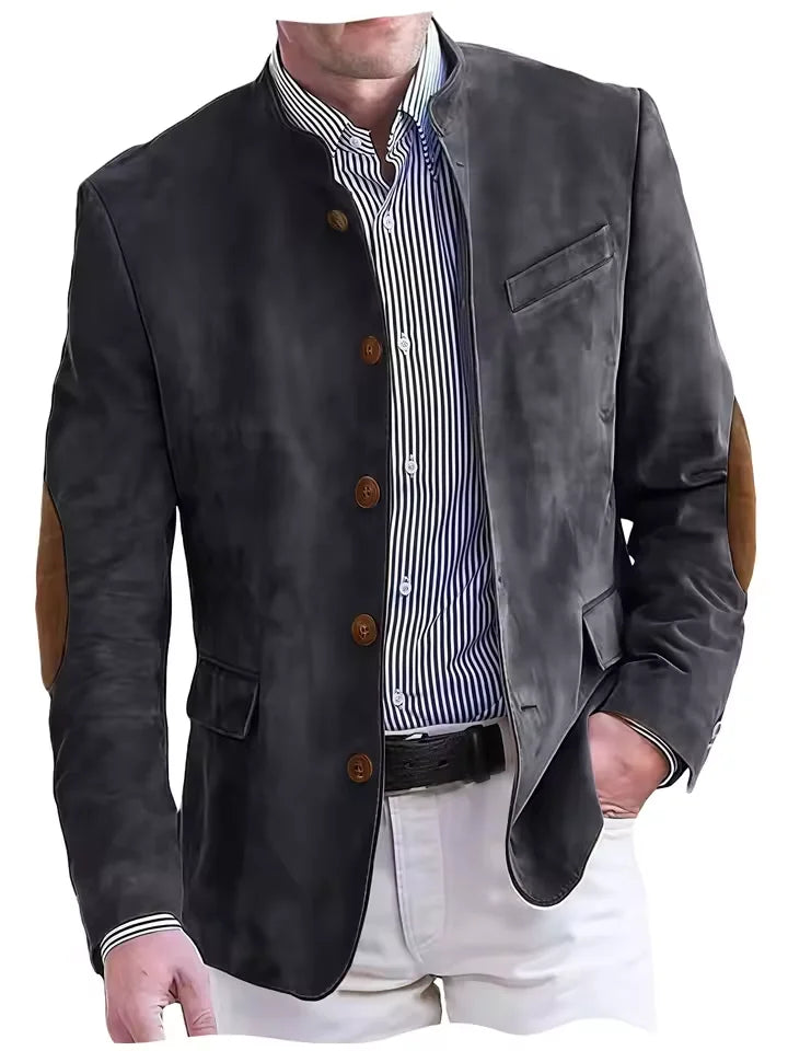 Men's Vintage Suede Blazer with Elbow Patches