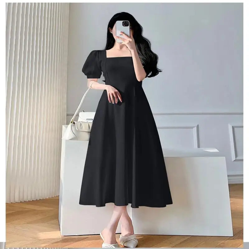 Women's Retro Square Neck Midi Dress