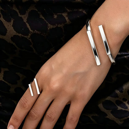 Women's Geometric Open Bracelet & Ring Set
