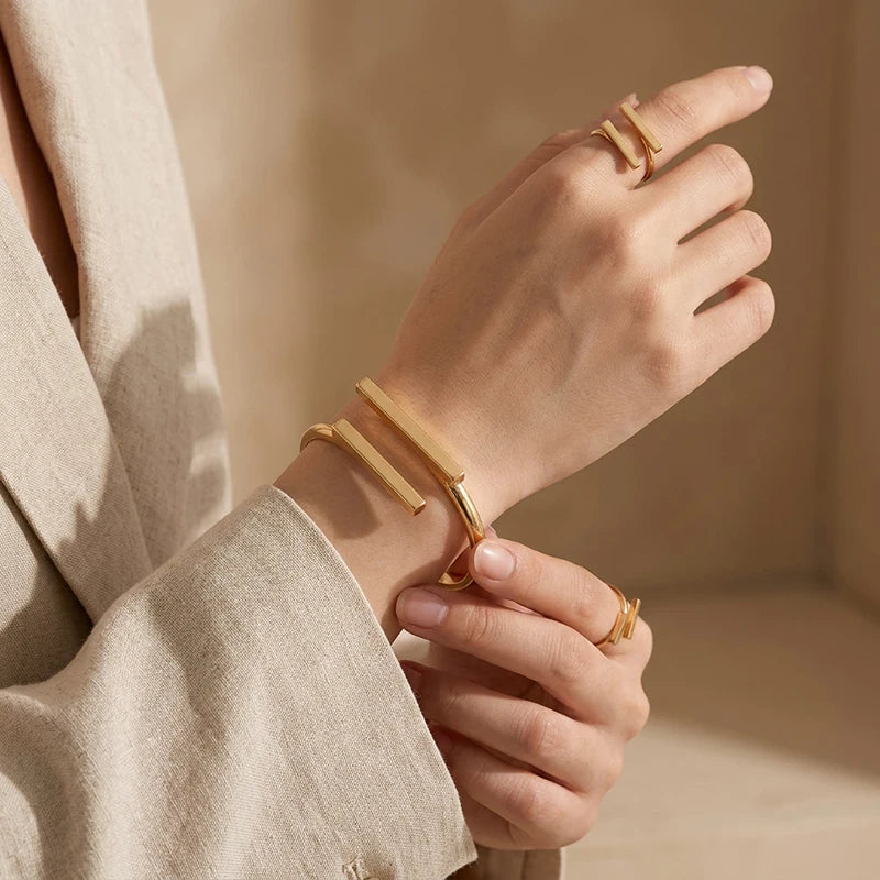 Women's Geometric Open Bracelet & Ring Set