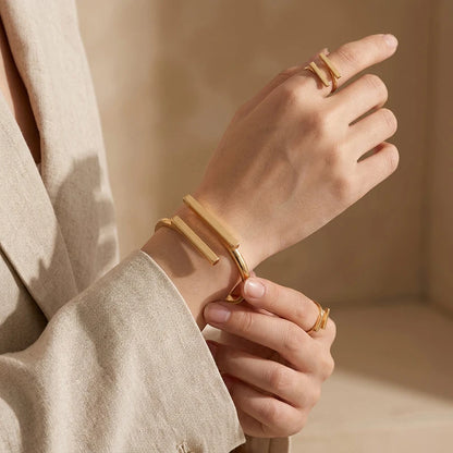Women's Geometric Open Bracelet & Ring Set