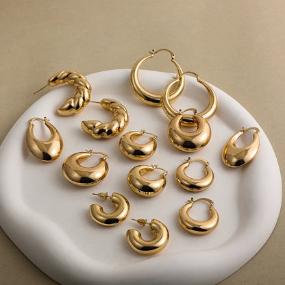 Women's Gold Croissant Chunky Hoop Earrings