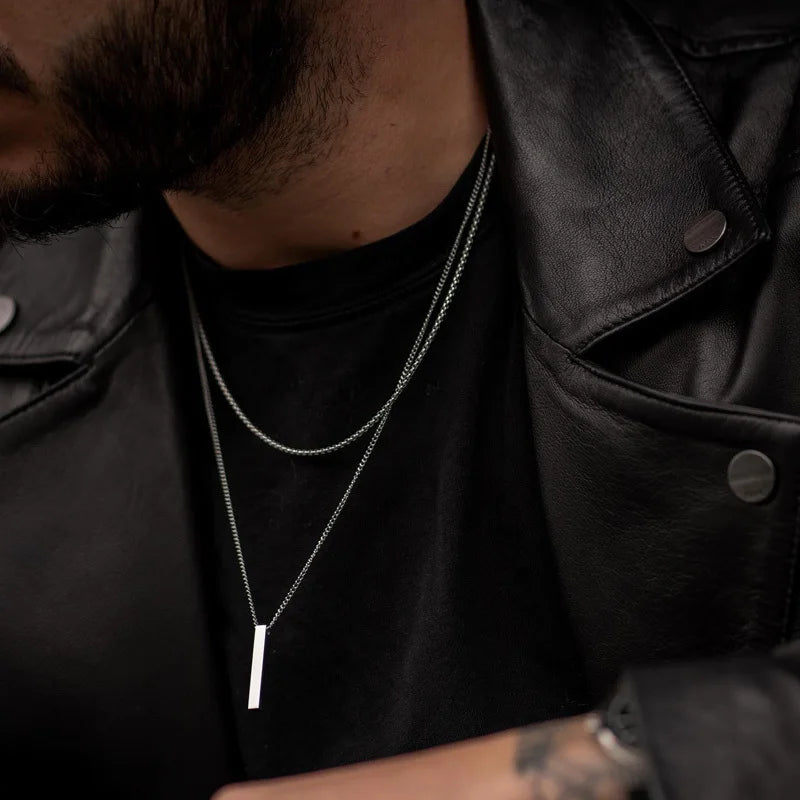 Men's 3D Vertical Bar Pendant Necklace