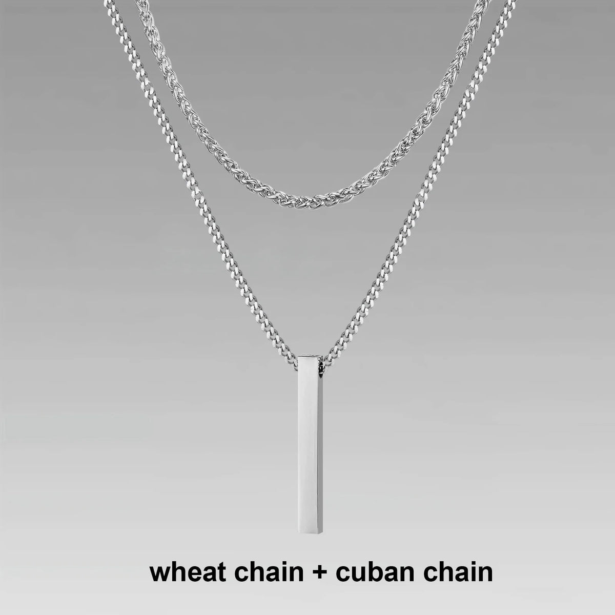 Men's 3D Vertical Bar Pendant Necklace