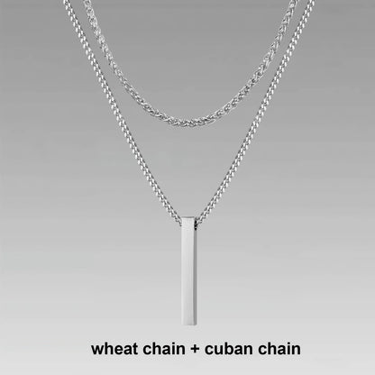 Men's 3D Vertical Bar Pendant Necklace