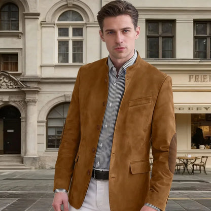 Men's Vintage Suede Blazer with Elbow Patches