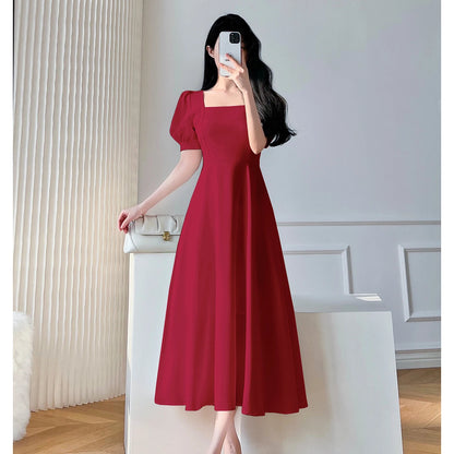 Women's Retro Square Neck Midi Dress