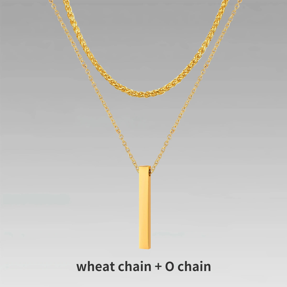 Men's 3D Vertical Bar Pendant Necklace