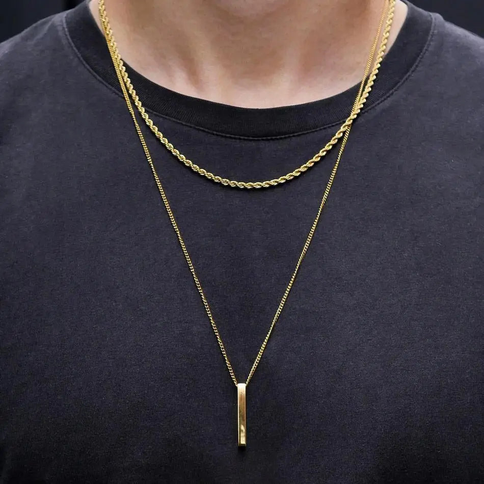 Men's 3D Vertical Bar Pendant Necklace