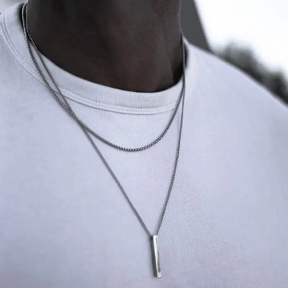 Men's 3D Vertical Bar Pendant Necklace