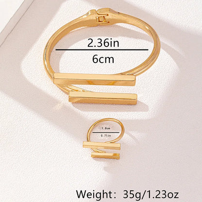 Women's Geometric Open Bracelet & Ring Set