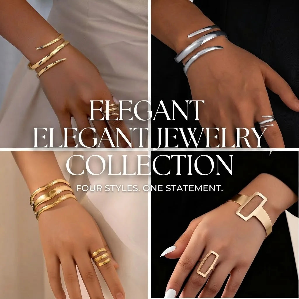 Women's Geometric Open Bracelet & Ring Set