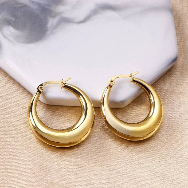 Women's Gold Croissant Chunky Hoop Earrings