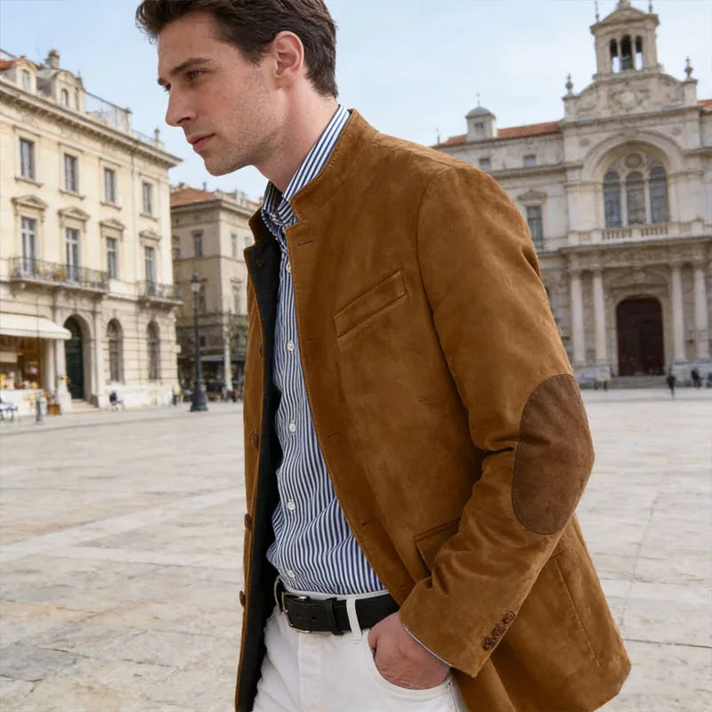 Men's Vintage Suede Blazer with Elbow Patches