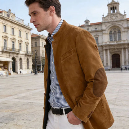 Men's Vintage Suede Blazer with Elbow Patches