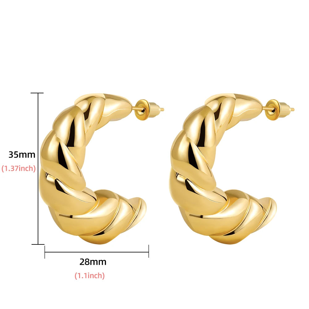 Women's Gold Croissant Chunky Hoop Earrings