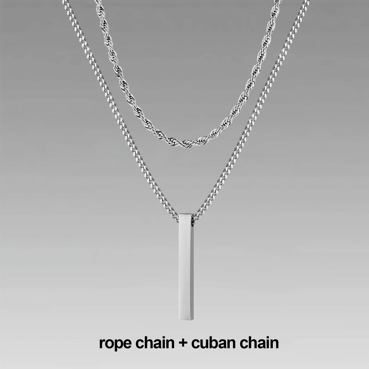 Men's 3D Vertical Bar Pendant Necklace
