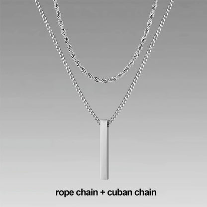 Men's 3D Vertical Bar Pendant Necklace