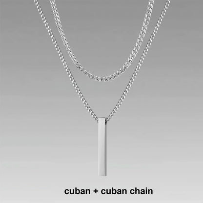 Men's 3D Vertical Bar Pendant Necklace