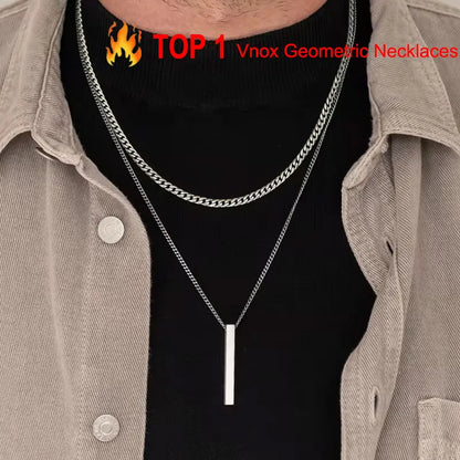 Men's 3D Vertical Bar Pendant Necklace