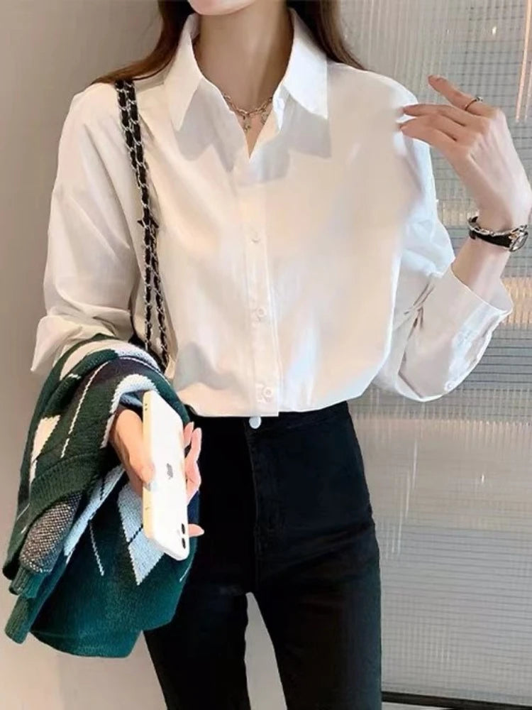 Women's White Long Sleeve Classic Blouse