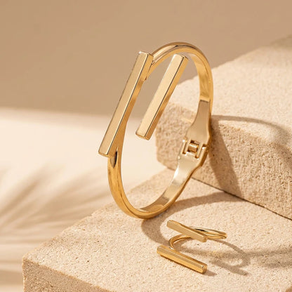 Women's Geometric Open Bracelet & Ring Set