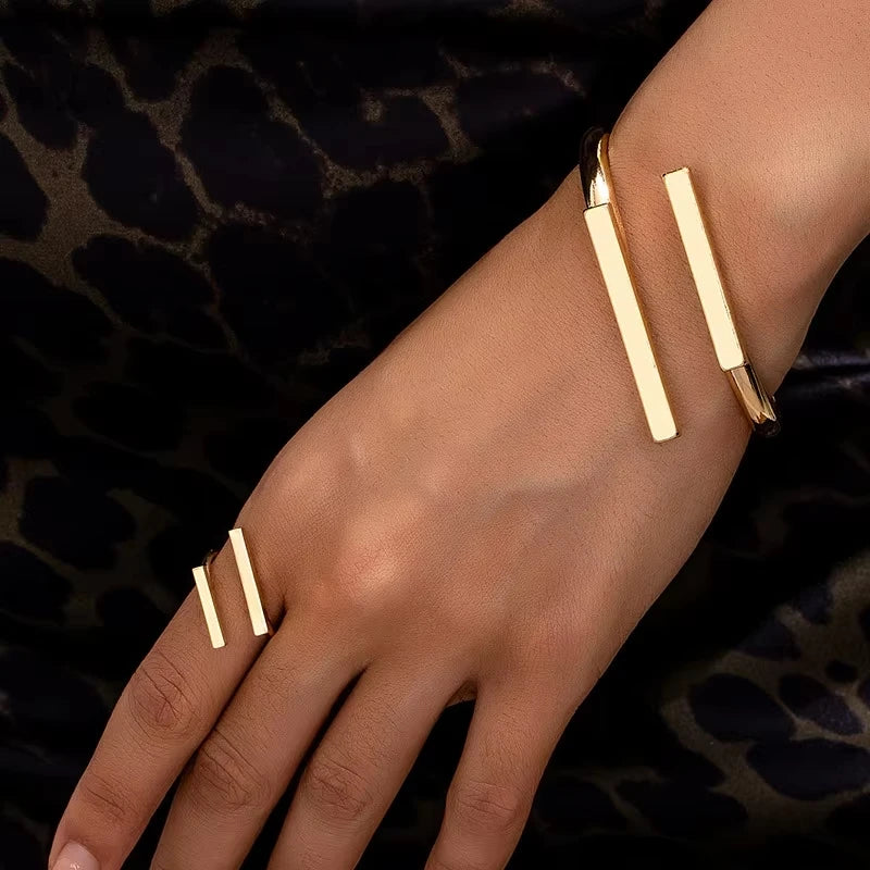 Women's Geometric Open Bracelet & Ring Set