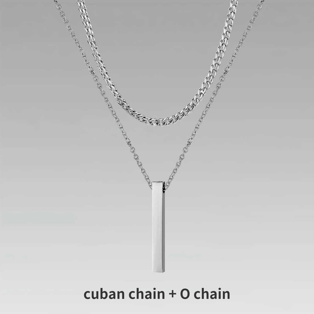 Men's 3D Vertical Bar Pendant Necklace