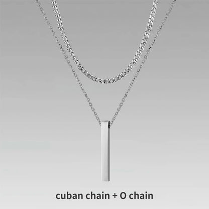 Men's 3D Vertical Bar Pendant Necklace