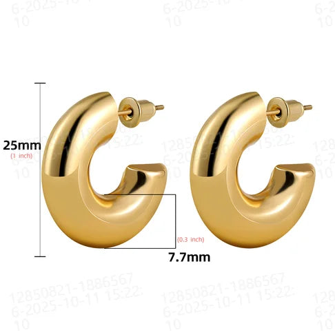 Women's Gold Croissant Chunky Hoop Earrings