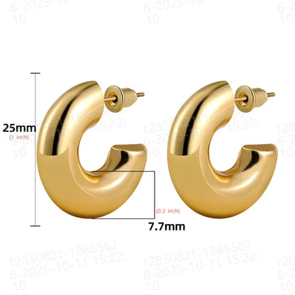 Women's Gold Croissant Chunky Hoop Earrings