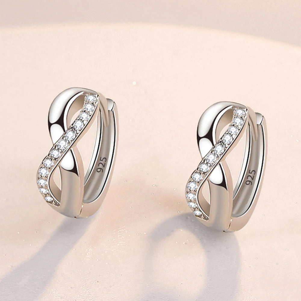 Women's Sterling Silver Zircon Hoop Earrings
