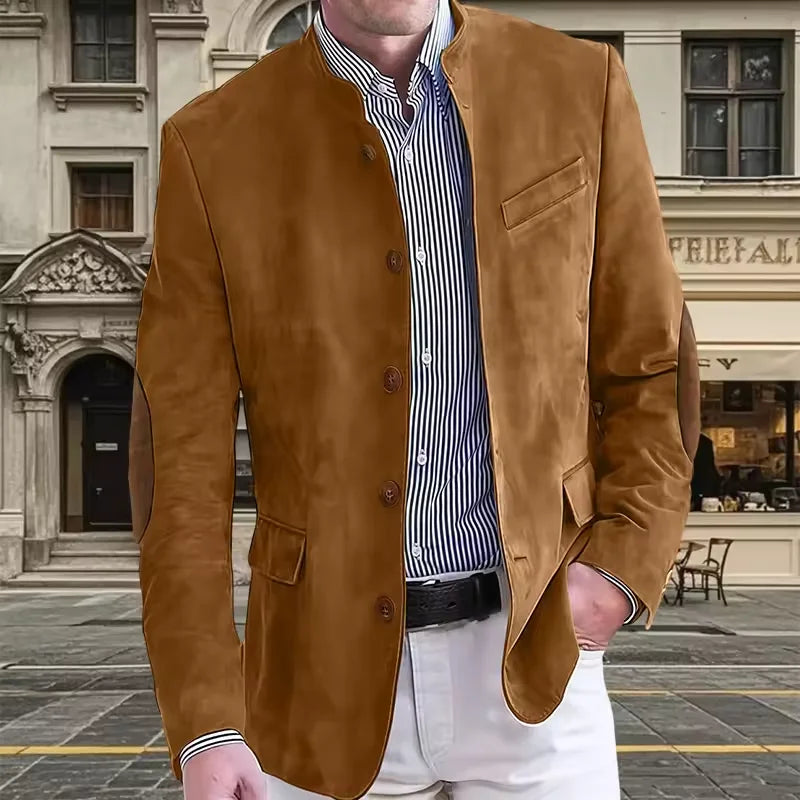 Men's Vintage Suede Blazer with Elbow Patches