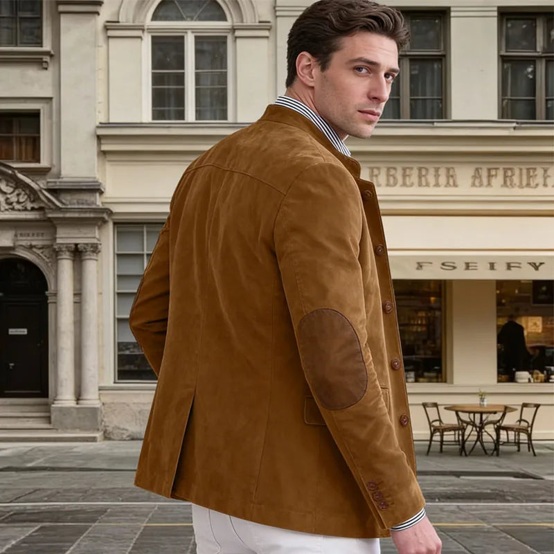 Men's Vintage Suede Blazer with Elbow Patches