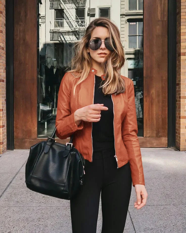 Women's Faux Leather Tailored Jacket