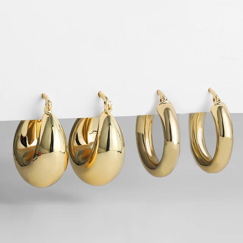 Women's Gold Croissant Chunky Hoop Earrings