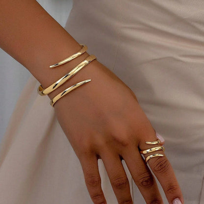 Women's Geometric Open Bracelet & Ring Set