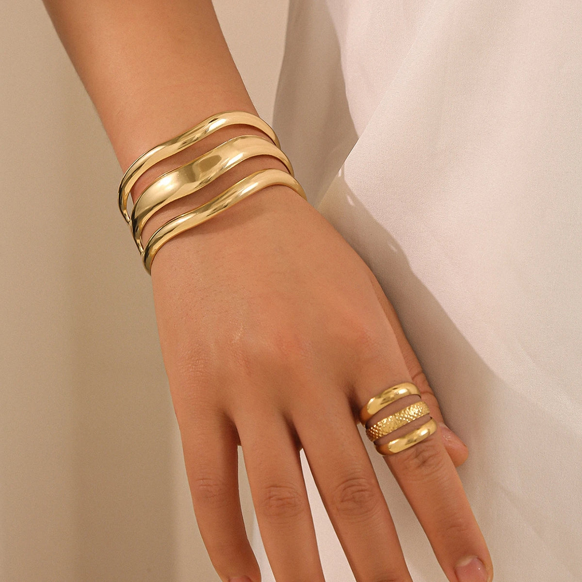 Women's Geometric Open Bracelet & Ring Set