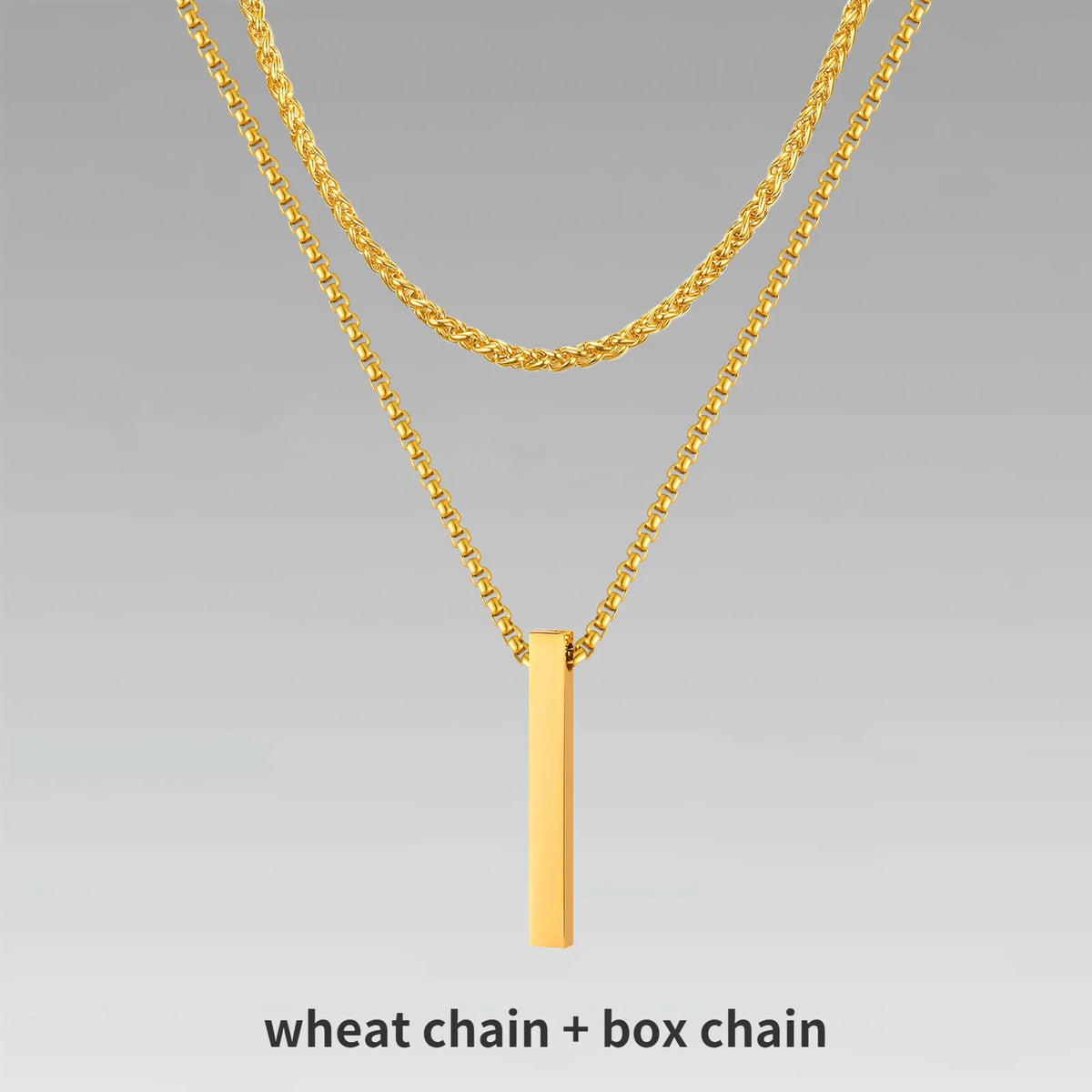 Men's 3D Vertical Bar Pendant Necklace