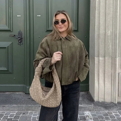 Women's Vintage Loose Bomber Jacket